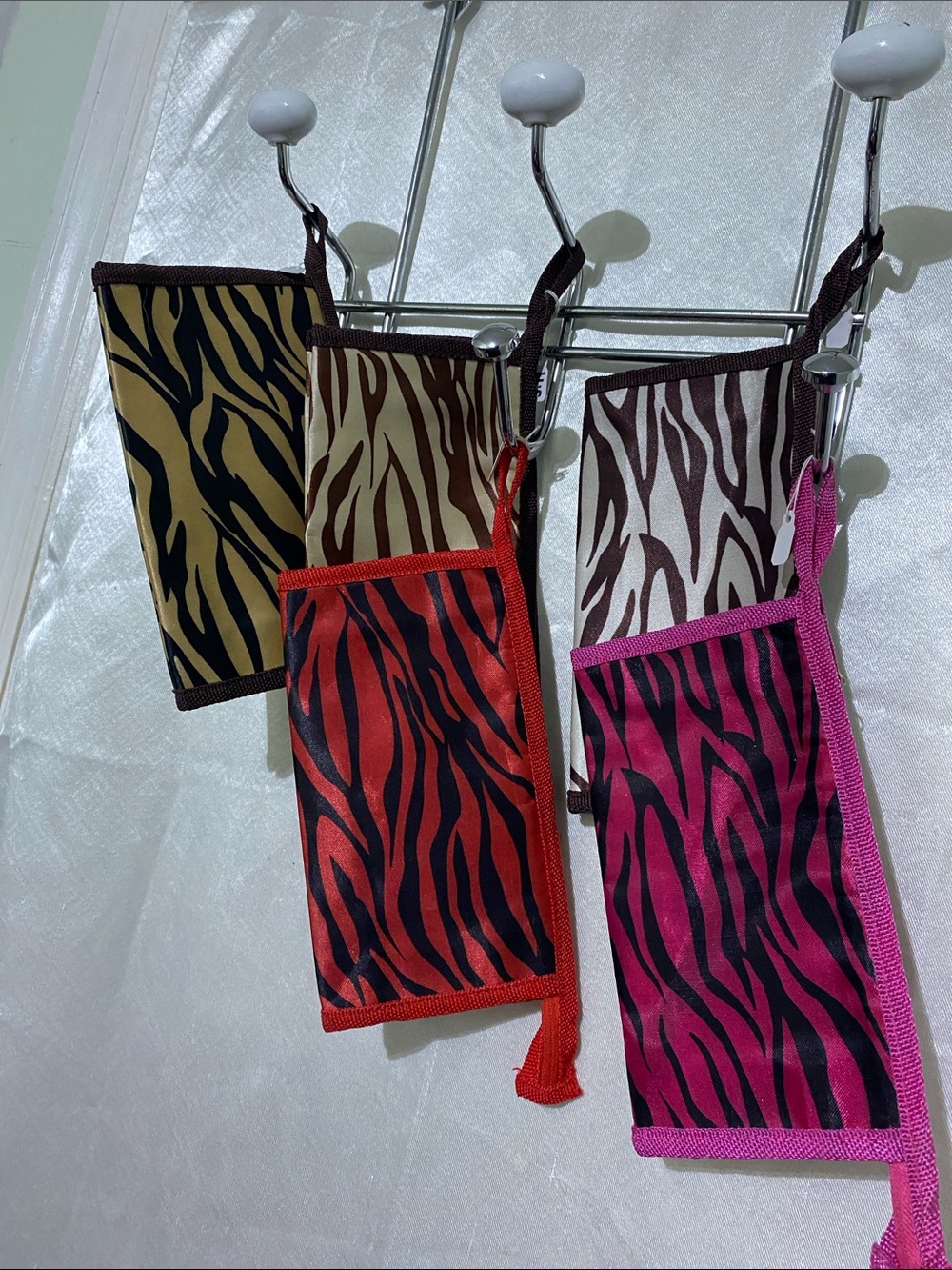 Zebra-Print Wristlet Cosmetic Pouch - Pink, Red, Tan, Cream